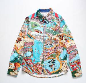 【 Tadanori Yokoo & Bohemians 横尾忠則 ボヘミアンズ 】L/S SHIRTS Yokoo Map コットン 長袖シャツ 0/XS 日本製 総柄 EUROPE 　