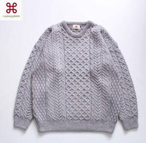 【 CARRAIG DONN キャレイグドン 】ウールニット フィッシャーマン セーター S アイルランド製 薄いパープル ドロップショルダー ケーブル