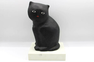 【真作保証】テラコッタ 杉山惣二 作「みかえり猫10 黒」テラコッタ 美術品 布たとう箱 人気彫刻家 黒猫