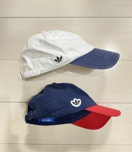 adidas アディダスオリジナルス　キャップ　帽子 2個セット　赤紺白　ストリートカジュアルスポーツゴルフ ユニセックス　男女兼用古着
