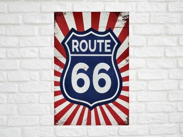 ブリキ看板 ルート66 Route 66 65 メタルプレート DIY インテリア ガレージ アメリカン雑貨 レトロ風 ビンテージ風 おしゃれ 新品