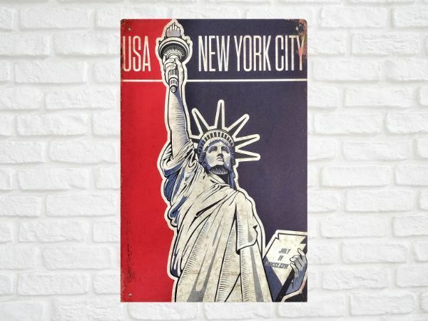 ブリキ看板 New York City 191 自由の女神 メタルプレート DIY インテリア アメリカン雑貨 レトロ風 世田谷ベース ビンテージ風 おしゃれ