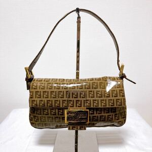 FENDI フェンディ マンマバケット ハンドバッグ ワンショルダー ズッキーノ ズッカ柄 エナメル ブラウン系 ラメ金具 1円 「B28」