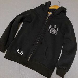 JPタグ CHROME HEARTS クロムハーツ FOTI フォティ 袖 ロゴプリント ジップパーカー 黒 USA ダガージップ 2212-304-4098 メンズ 1円