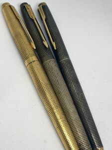 PARKER パーカー 万年筆 STERLING シルバー2本/ゴールド1本 計3本 ペン先14K刻印 MADE IN USA刻印 長期自宅保管品