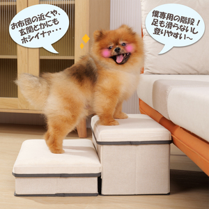 【送料無料】ペットステップ バニラアイボリー 2段 収納BOXタイプ 小型犬・シニア犬の足腰のサポートに！ 折り畳み式 足元柔らかさアップ！