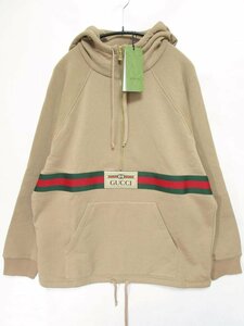 【送料込】 新品！GUCCI グッチ ウエアー パーカー ベージュ 綿 ウェブ＆GUCCI ラベル付きスウェットシャツ 未使用 タグ付き sizeＳ/956979