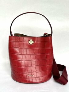 【送料込】FURLA ◇ バッグ ◇ レディース【6433430】フルラ レッド / 大人 型押し バケツ 2WAY ショルダー エレガント 上品 おでかけ 人気