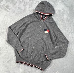 1円　極美品　モンクレール　MONCLER ニットパーカー　Lサイズ　マグリア　グレー　ウール　3色ロゴ　トリコロール　6688