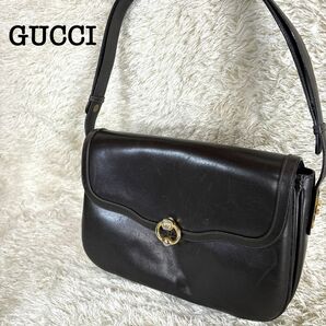 【人気】グッチ GUCCI ショルダーバッグ オールドグッチ インターロッキング GG ブラック レザー 斜め掛け ゴールド金具