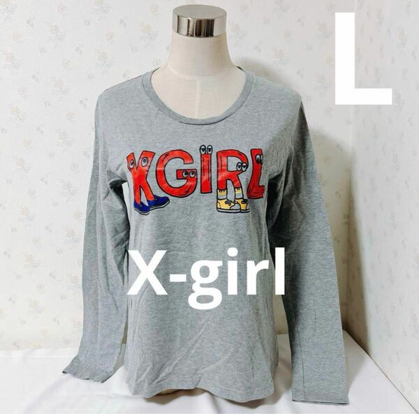【X-girl】エックスガール　プリントビックロゴ　トップス　長袖Tシャツ　L