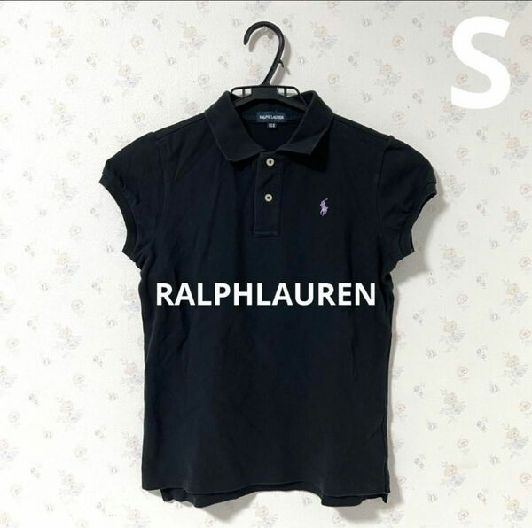 【RALPHLAUREN】ラルフローレン　ポロシャツ　半袖　刺繍ロゴ　黒　S相当 コットン