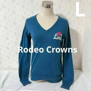 【Rodeo Crowns】ロデオクラウンズ　カットソー　バックロゴ　L相当 長袖 Vネック