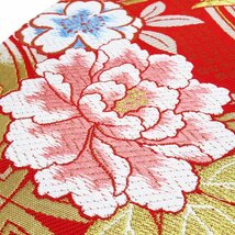 袋帯 振袖用 中古 リサイクル 正絹 フォーマル 仕立て上がり 六通 七宝に花模様 桜 梅 菊 箔糸 赤色 多色 金 きもの北條 A978-21_画像3