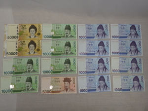 外国紙幣　韓国紙幣　50000×2枚　10000×5枚　5000×1枚　1000×8枚　合計163000ウォン　WON