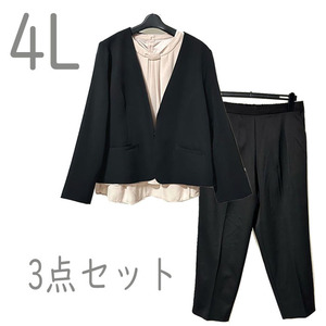 * new goods / suit /3 point / no color jacket / blouse / pants /4L/ black / pink / lady's *&1113