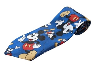 ミッキーマウス ネクタイ Mickey Mouse K.M.MILANO Disney ディズニー ブルー 青 光沢 マルチ 総柄 ワイド寄り 