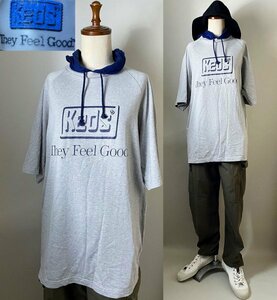 ★【希少 国内正規品】名作 Keds ケッズ コットン100％ フード付き レイヤード ロゴ プリント カットソー Tシャツ L ライトグレー ネイビー