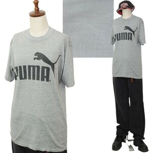 ★【希少 80s位 USA製】名作 ビンテージ PUMA プーマ デカピューマ デカロゴ 両面プリント 霜降りグレー Tシャツ L程度 シングルステッチ