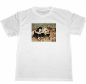 Art hand Auction Loner White Cat Dry T-shirt Cat goods Realistic painting, Medium size, Crew neck, letter, logo