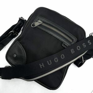 【入手困難 未使用旧】HUGO BOSS ヒューゴボス メンズ メッセンジャーバッグ ショルダー ビジネス レザー 本革 ナイロン 斜め掛け 黒
