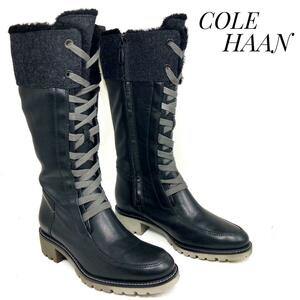 ☆ Мгновенное решение / бесплатная доставка ☆ COLE HAAN WATERPROOF ботинки на шнуровке, черные, черные, 23,5 см, кожаные туфли, сапоги, натуральная кожа, натуральная кожа, женская