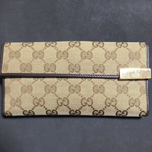 GUCCI 長財布 GGキャンバス グッチ レザー キャンバス ウォレットロングウォレット 257012 0959 Wホック 財布 ブラウン系 ベージュ