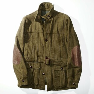 WOOLRICH アメリカ/USA製 ノーフォークジャケット ハンティング チンウォーマー ラウンドベルト エルボーパッチ ウールリッチ カーキ緑 M