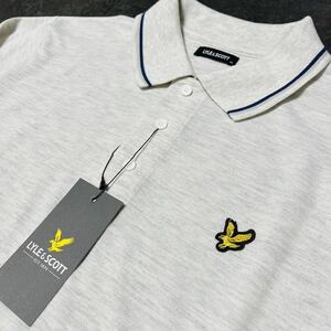 Mサイズ ライルアンドスコット LYLE&SCOTT 長袖 ポロシャツ ゴルフ メンズ 新品 ワンポイント ワッペン 春秋 送料無料 ライトグレー