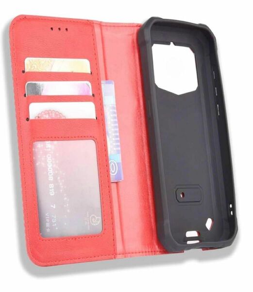 OUKITEL WP5 ケース スマホケース 手帳型 PUレザー カードポケット カバー スタンド機能 手帳型 赤