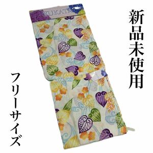 【新品未使用】フリーサイズ浴衣 葵模様 可愛い カラフル ポップ お洒落 個性的