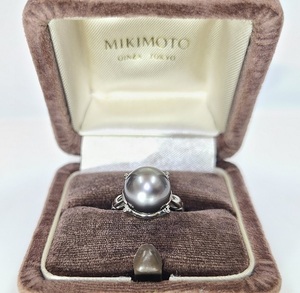 MIKIMOTO Mikimoto жемчуг Black Butterfly жемчуг примерно 10mm~10.5mm Pt900 кольцо кольцо черный жемчуг платина ювелирные изделия 