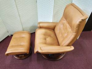 ZしH0769【引き取り限定（川口市）】★エコーネス EKORNES パーソナルチェア オットマン付き シングルソファー リクライニングソファー