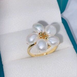  flower . class book@ pearl ba lock pearl ring Sakura. ring k18 finishing rarity color white pink 6mm free size 