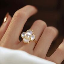 花珠級 天然貝殻x本真珠指輪 綺麗　天然パールリング　k18仕上げ 本真珠リング 6.5mm　jewelry 天然石_画像1