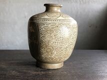 ・伊丹潤　旧蔵品　李朝　粉青象嵌　蓮花文　扁壺　・_画像6