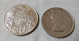 古銭銀貨 カナダ 50セント銀貨 1956年 オーストラリア 50セント銀貨 1966年 2枚セット　アンティークコイン