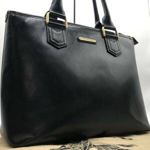 1円【美品】BURBERRY バーバリー トートバッグ メンズ ビジネス A4可 ノバチェック 2室 ロゴ レザー 黒 ブラック 書類鞄 通勤 自立 肩掛け