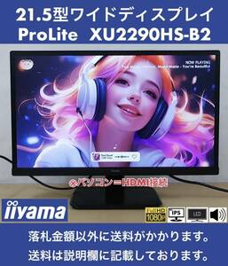 良品 iiyama 21.5型ワイド W-LED液晶ディスプレイ ProLite XU2290HS-B2 AH-IPSパネル/フルHD/2W×2アンプ付スピーカー 中古動作品