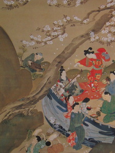 Art hand Auction Keisai Kuwagata, [Banquet de fleurs de cerisier], Provenant d'une rare collection d'art encadrant, En bonne condition, Nouveau cadre inclus, intérieur, printemps, fleurs de cerisier, Peinture, Peinture à l'huile, Portraits