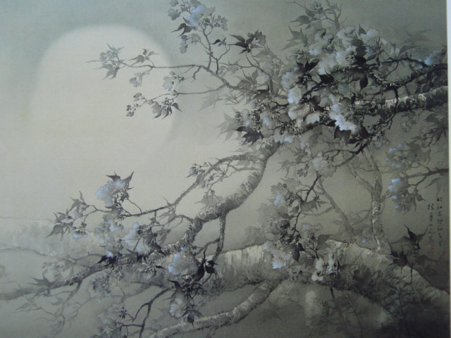 Keigetsu Matsubayashi, [Imagen de la sombra de la flor de la tarde de primavera], De un raro libro de arte enmarcado., Buen estado, Nuevo con marco, interior, primavera, Flores de cerezo, cuadro, pintura al óleo, Naturaleza, Pintura de paisaje