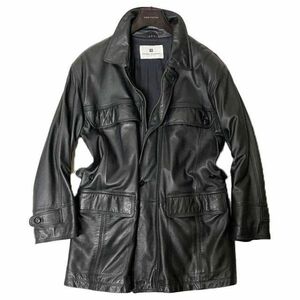 高級 PIERRE BALMAIN ピエールバルマン ラムレザーコート ブラック M 本革 美品 A086