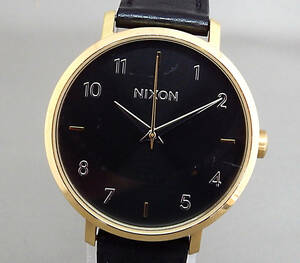 EU-9593■NIXON ニクソン メンズ腕時計 3針 黒文字盤 POINT IT ARROW LEATHER 中古