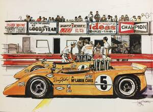 【正規品 絶版】Bowイラスト ポストカード マクラーレン M8 カーマガジン Mclaren M8 絵葉書 旧車 絵