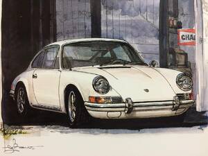 【正規品 絶版】Bowイラスト ポストカード ポルシェ911 カーマガジン Porsche911 絵葉書 旧車 絵