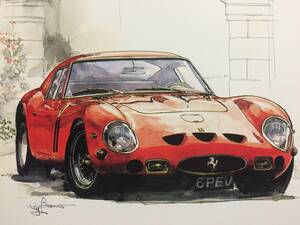 【正規品 絶版】Bowイラスト ポストカード フェラーリ 250GTO カーマガジン Ferrari 250GTO 絵葉書 旧車 絵