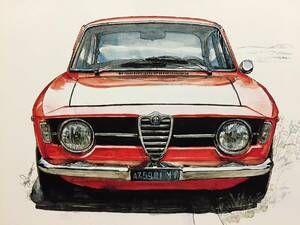 【正規品 絶版】Bowイラスト ポストカード アルファロメオ 1300ジュニア カーマガジン Alfa Romeo 1300junior 絵葉書 旧車 絵