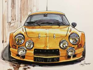 【正規品 絶版】Bowイラスト ポストカード アルピーヌルノー A110 1600S カーマガジン Alpine Renault A110 1600S 絵葉書 旧車 絵 