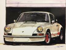 【正規品 絶版】Bowイラスト ポストカード ポルシェ 911 カレラRS カーマガジン Porsche 911 Carrera RS 絵葉書 旧車 絵_画像1