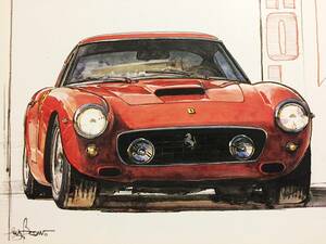 【正規品 絶版】Bowイラスト ポストカード フェラーリ 250GT SWB カーマガジン Ferrari 250GT SWB 絵葉書 旧車 絵